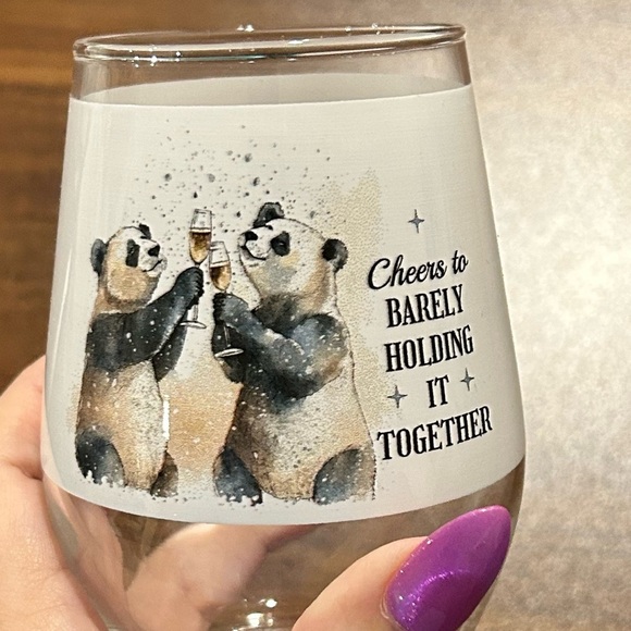 Panda Themed “Cheers to barely holding it together”Stemless Wine Glass - Picture 4 of 4